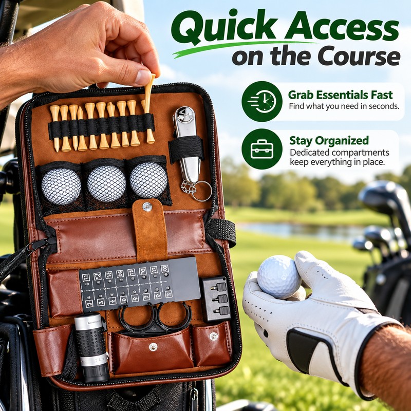 9-in-1 Golf Accessories Kit for Course Organization – Waterproof Brown