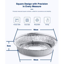 50Pcs Aluminium Foil Trays with Lids, No12 Size Disposable Foil Containers with Lids, Sturdy Reusable Foil Dishes with Lids Takeaway Containers for Food Storage, Baking, Lunch, and Party