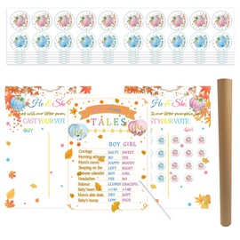 Thanksgiving Gender Reveal Game with What Will Our Little Pumpkin Be Maple Leaf Poster and 100 Pieces Fall Pumpkin Voting Stickers for Thanksgiving Baby Shower Party Supplies