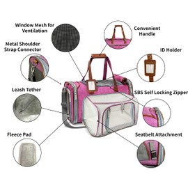 Mr. Peanut's Gold Series Mini Expandable Airline Approved Soft Sided Pet Carrier, Premium Brand Self Locking Zippers, Plush Faux Fleece Bedding with a Sturdy Plywood Base (Rosa Red)