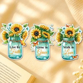 Faith Grace Love Stickers – 3 Inch Christian Sunflower Vinyl Decals – Inspirational Bible Verse Waterproof Stickers for Journals, Bibles, Gifts, and Faith Decor, Set of 3