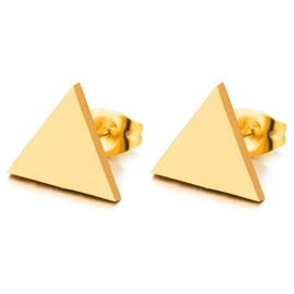 8MM Flat Triangle Stud Earrings, Stainless Steel Gold Color, Unisex for Men and Women, 2pcs (CA)