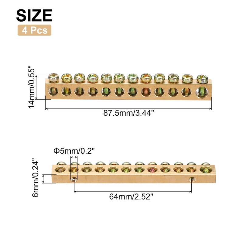 Sourcing Map 4 Pcs Brass Ground Bus Bar Terminal Block