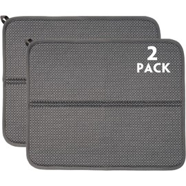 RECYCO Dish Drying Mat, Water Absorbing Sheet, Antibacterial, Absorbent, Quick-Drying Mat, Sponge, Drying Mat, 14.2 x 17.7 inches (36 x 45 cm), Gray, Set of 2, Reversible, Washable Dish Drying Mat, Hangable, Foldable, Rolled, Store, Microfiber, Sink Top, Shelf Sheet