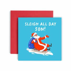 Huxters Christmas Cards for Men - Sleigh All Day Christmas Son Christmas Card for him - Funny Holiday Card for Son Fun - 14.8cm (Son)
