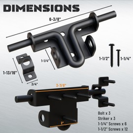 TIEJIAN Slide Bolt Gate Latch Heavy Duty Gate Lock with Padlock Hole, Thickened Metal Sliding Bolt Door Lock for Wooden Fence/Shed Doors/Yard Doors/PVC Fence/Barn Door, 3 Pack