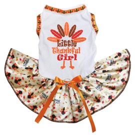 Petitebelle Little Thankful Girl Turkey Puppy Dog Dress (White/Gobble Turkeys, X-Large)