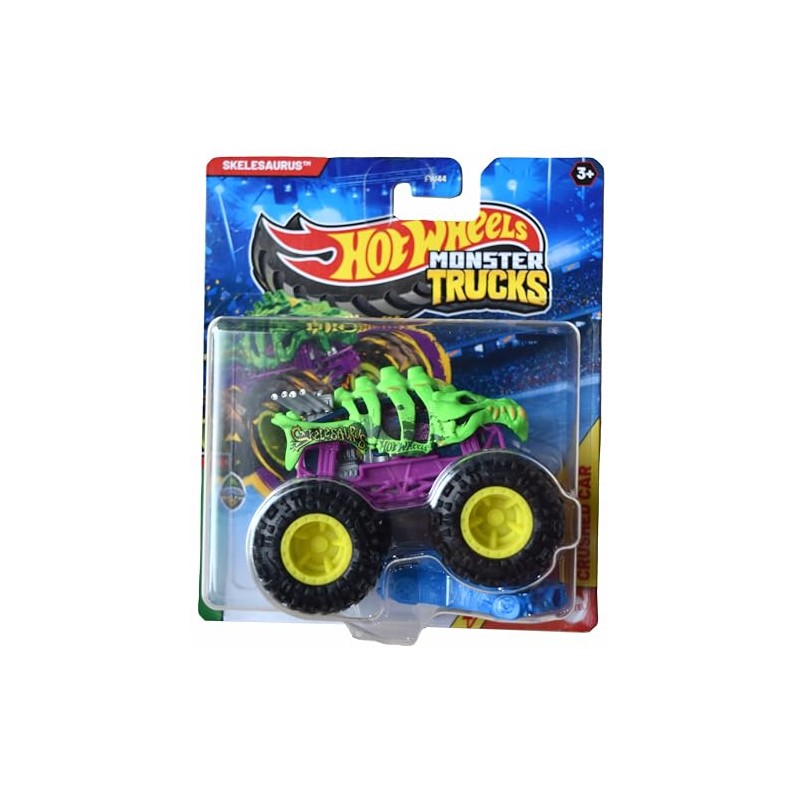 Hot Wheels Monster Trucks Skelesaurus, Beast Bashers 2/6 Includes Crushed