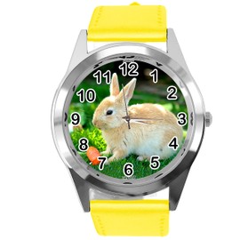 TAPORT Yellow Leather Round Quartz Watch for Rabbits Fans e2