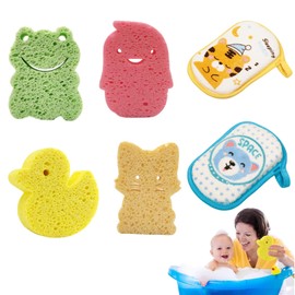 6 PCS Baby Sponges for Bath, Cartoon-Shaped Wood Pulp Cotton Baby Bath Sponge, Soft Baby Sponge, Safe Bath Sponge Kids, Suitable for Babies, Gentle on The Skin (Tiger/Bear/Frog/Cat/Duck/Penguin)
