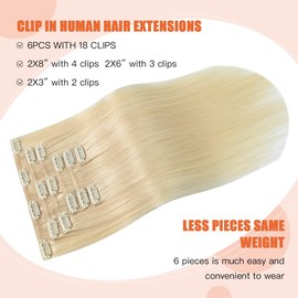 UGOTRAYS Platinum Blonde Clip in Hair Extensions - 20 Inch 70g 7pcs Platinum Blonde 100% Hair Extensions Real Human Hair Straight #60 Extensions Clip in