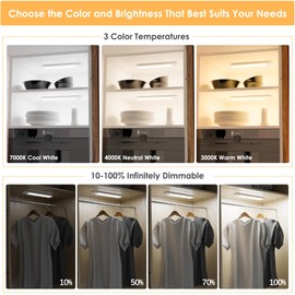 YLXS 5-Pack Motion Sensor Under Cabinet Light, 3 Color Temperature Dimmable Rechargeable Magnetic Closet Light Wireless Under Counter Light