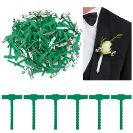 Leinuosen 100 Pcs Plastic Boutonniere Safety Pins Wedding Brooch T-Shaped Corsage Pins Safety Clips for Wedding DIY Flower Brooch Boutonniere Supplies, Green(T-Shaped)