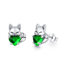 Fox Earrings Sterling Silver May Birthstone Earrings Cute Animal Green Crystal Earrings Hypoallergenic Studs Earrings for Sensitive Ears Fox Jewelry Gifts for Women Girls Daughter