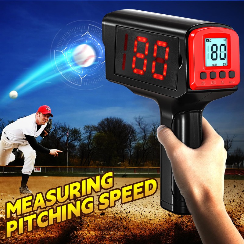 FITPLAY Baseball Radar Gun with Tripod, LED+LCD Large Display,Handheld Or
