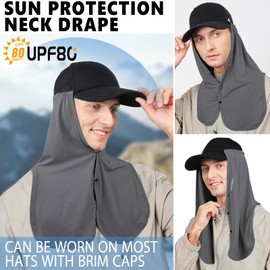 YANIKY Adjustable UV Sun Hat Neck Protection Neckerchief 2-in-1 Sun Protection Breathable UV Protection Neck Flap as Accessory for Baseball Cap, Ideal for Summer Outdoor Activities, darkgray, Unit