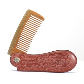 BRUSHZOO Wooden Beard Comb for Men, Folding Pocket Comb for Moustache Beard & Hair Sandalwood Combs