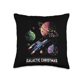 Galactic Christmas Space Adventure with Planets and Ornament Throw Pillow
