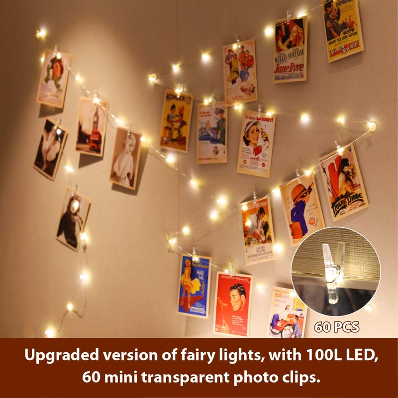 HXWEIYE Warm White Photo Clips String Light, Timer & 8