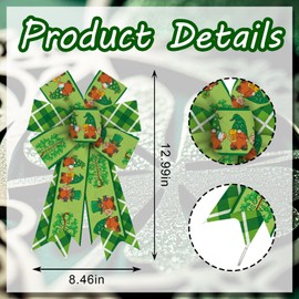 ALIBBON 2 Pcs St. Patrick's Day Bows for Wreaths, St Patrick's Day Wreath Bows, Irish Gnome Bows for Front Door, St. Patrick's Day Decor, Green Buffalo Plaid Bows for Indoor Outdoor Party Decor