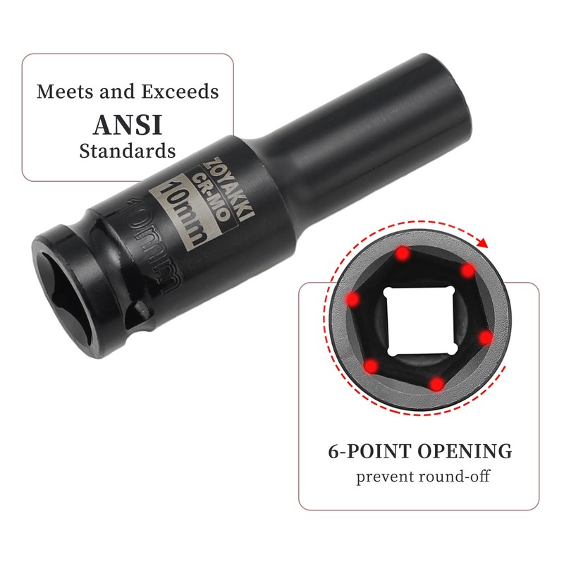ZOYAKKI 1/2" Drive x 10 mm Deep 6 PT Impact