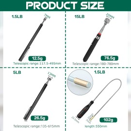 SENLINLIN 4-Piece Magnetic Rod Set, Portable Telescopic Magnet, Extra Strong, Flexible Magnetic Lifter, Magnet Pen Tool for Picking Up Small Parts and Car Parts (1.5 lb 5 lb 15 lb)