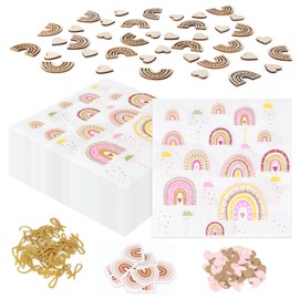 Rainbow Napkins, Pack of 40 Christening Napkins with 140 Wooden Table Decoration Christening, 2-Layer Napkin Communion 33 x 33 cm, Napkin Confirmation for Baby Shower Birthdays Table Decoration