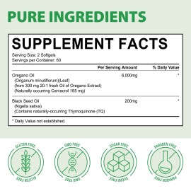 Organic Oregano Oil 6000mg 180 Softgel with Black Seed Oil 200mg Immune Support