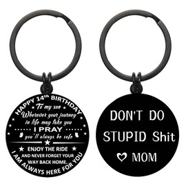Son Gifts from Mom - To My Son, 16-21th Adult Teen Boy Birthday Graduation 2025 Present Ideas - Unique & Funny Boys Keychain (14th Birthday)