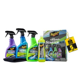Meguiar’s Hybrid Ceramic Starter Kit - Premium Car Detailing Kit Includes Car Wash and Wax, Car Wax, Spray Detailer, and Tire Shine All with Advanced Hybrid Ceramic Chemistry for Amazing Protection