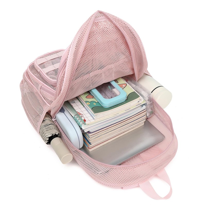 Cuayxox Light Pink Mesh Backpack for Girls Boys, Heavy Duty