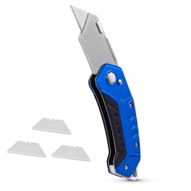 BirdRock Home Premium Folding Utility Knife – Small Compact Pocket – Folding Box Cutter Tool – 3 Extra Razor Blades – Cut Cardboard Boxes – Locking Safety Knife Set – Heavy Duty Aluminum Body