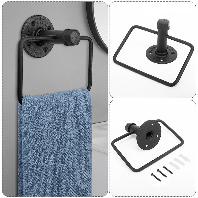 Jeasor 4-Pieces Industrial Pipe Bathroom Towel Ring Kit DIY Wall