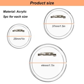 Acrylic Design Button Badge, Clear Button Pin Badge Kit, DIY Badge Tool, for Photo Picture Clothing DIY Crafts, Pack of 15, with Three Sizes (Diameter 44 mm, Diameter 37 mm, Diameter 25 mm)