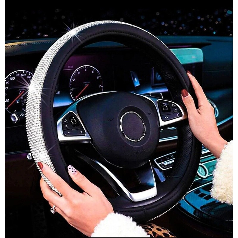 Doublekill Diamond Leather Steering Wheel Cover with Bling Bling Crystal