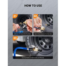 2-Pack Brass Tire Valve Air Chuck Adapters - 8mm Universal Locking Pump Connectors for Cars & Trucks | Heavy-Duty Tire Inflator Accessories for Air Compressors (Metal Quick-Connect Clips)