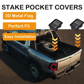 Ram 1500 Bed Rail Caps Covers, Stake Pocket Compatible with Dodge Ram 2019-2024 2025 2026 Truck Tonneau Covers Accessories(Set of 2) (Black/Silver)