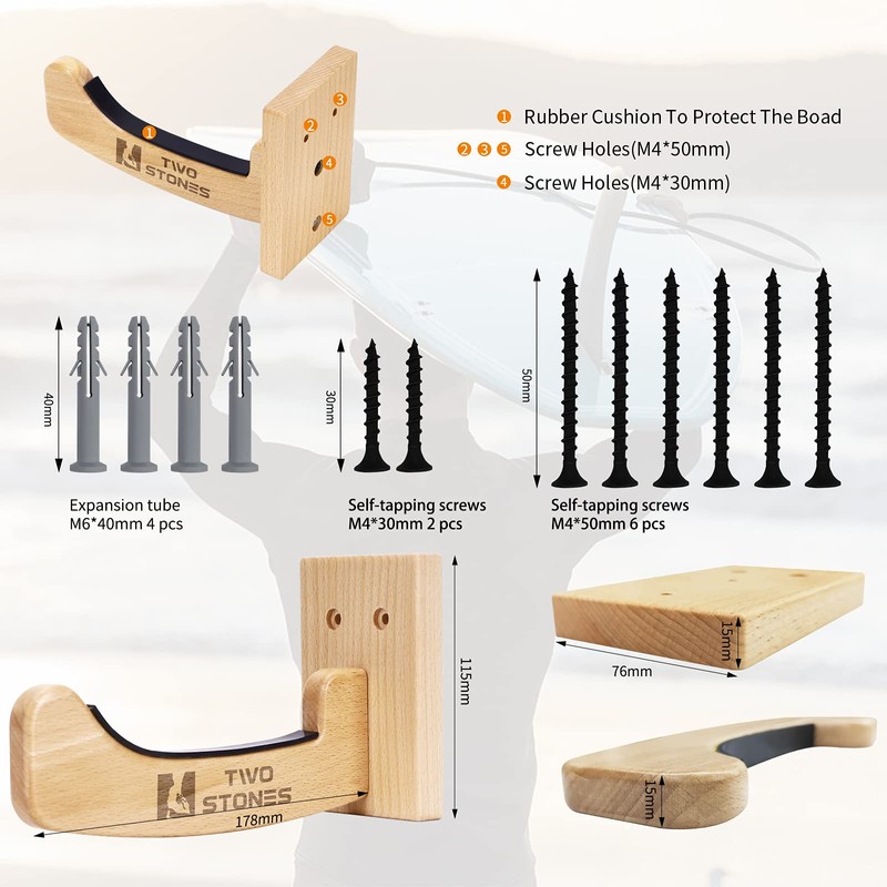 TWO STONES Surfboard Racks for The Wall, Surfboard Rack Hanger