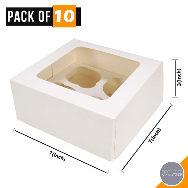 MASS DYNAMIC 10 Pack 4 Holes White Cupcake Boxes –