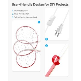 Samsion White LED Strip Lights 110V for Bedroom 20FT Adhesive Flexible Outdoor Waterproof LED Rope Light for Outside AC 110V-120V 2835 120LED/M LED Tape Light with Switch Plug in for Bedroom Indoor