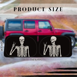 DaisyInner Windshield Sun Shade Compatible with Jeep JK JKU JL JLU 1997-2023 and Compatible with JT 2020-2023 Foldable Windshield Sun Visor Blocks UV Rays (Black White,Skeleton)