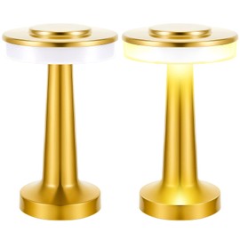 Set of 2 LED Portable Metal Table Lamp with Touch Sensor 3 Color Stepless Dimming Nightstand Desk Lamp Rechargeable Battery up to 15 Hours Cordless Lamp Table Light Wireless Lamp for Kids (Gold)