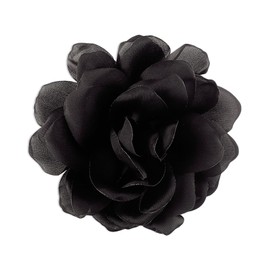 Rrdaily Dainty Satin Fabric Rose Flower Brooches Lapel Pins for Women,Vintage Elegant Silk Camellia Flower Safety Brooch Hair Clip Pins Shawl Clips Clothes Accessories Wedding Party Gift (Black1)