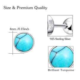 Turquoise Studs Earrings, 5mm Round Shape 925 Sterling Silver Screwback Studs for Women, Turquoise Jewelry Mother Day Gift for Women Mom Wife Daughter Girlfriend
