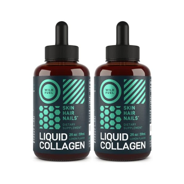 2-Pack Liquid Collagen Peptides with Biotin - Wild Fuel Youthful Skin, Hair Growth, Strong Nails and Bones, Flexible Joints Support Drops - 10,000mcg Collagen, 5,000mcg Biotin - Lemon - 2x2oz, 4oz