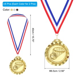 PATIKIL 2.6" Gold Silver Copper Basketball Medals, 6 Pack Basketball Award Medals with Ribbon Red White for Games Sports Competitions