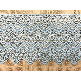 14CM Width Europe Long Pattern Inelastic Embroidery Lace Trim,Curtain Tablecloth Slipcover Bridal DIY Clothing/Accessories.(2 Yards in one Package) (Lake Blue)