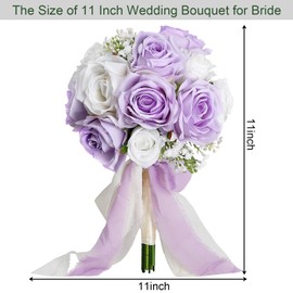 DIYDOFUN - Ramo de boda para novia, diseño de rosas artificiales simples prefabricadas para despedidas de soltera, ceremonia de destino, decoración de aniversario, color lila y blanco