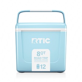 RTIC 8 QT Road Trip Personal Cooler, Small, Compact, Insulated, Portable Ice Chest Box for Food, Drink, Beverage, Beach, Camping, Picnic, Fishing, Boat, 12-Can Capacity, RTIC Ice