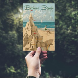 Bethany Beach, Delaware, Sandcastle (4x6 Birch Wood Postcards, 2-Pack Stationary, Rustic Home Wall Decor)